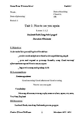 Giáo án Tiếng Anh Khối 4 - Tiết 1 đến 8